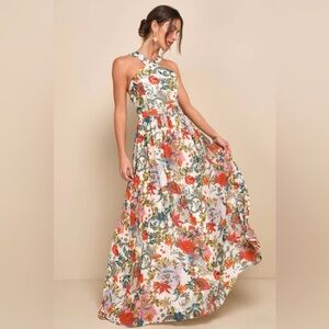 LILJA CREAM FLORAL PRINT MAXI DRESS